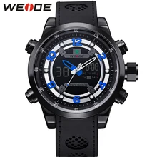 WEIDE Роскошные Спортивные мужские Часы Кварцевые Цифровой Аналоговый Большой Циферблат Дисплей PU Ремни Водонепроницаемый Известный Бренд relogio masculino