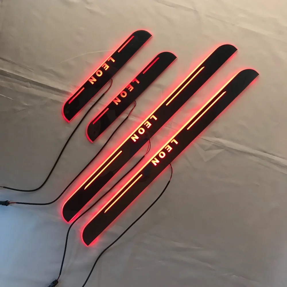 RQXR led движущиеся двери потертости для сиденья Леон динамический порог пластина плоский накладной поток/фиксированный свет, 4 шт