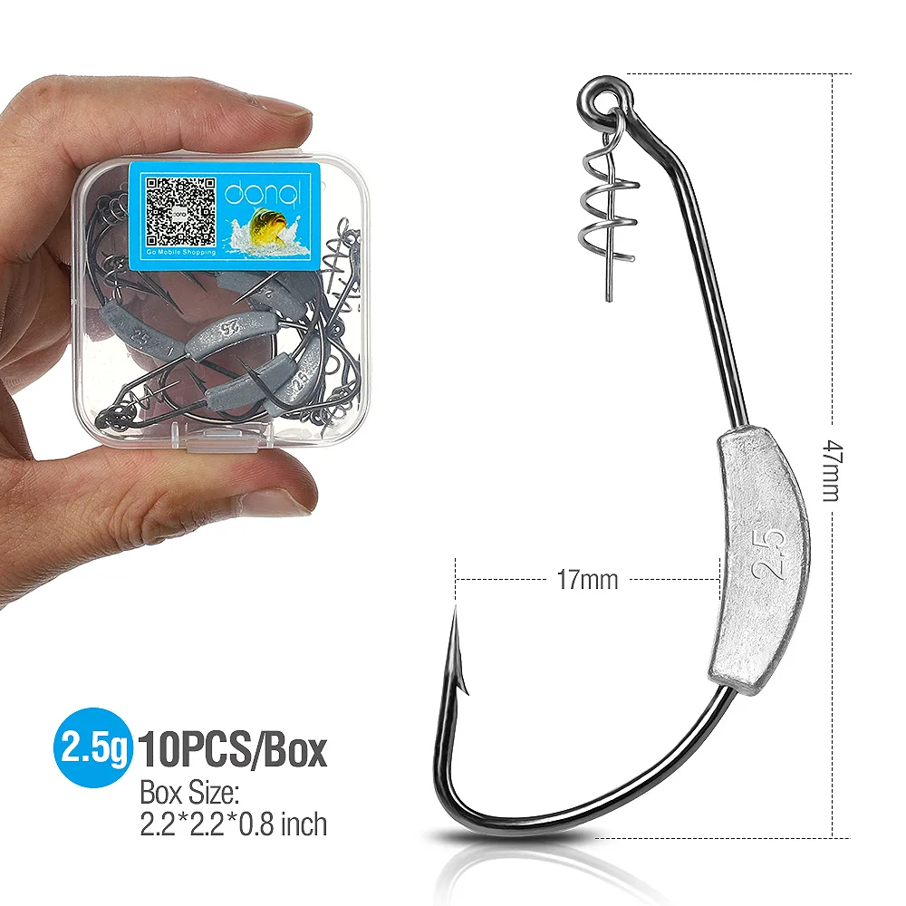 DONQL 10pcs Lot Lead Jig Head Fishing Hooks Wide Crank Offset Fishhooks for Soft Lure Baits 2g-7g Barbed Fishing Tackle Set     (2)