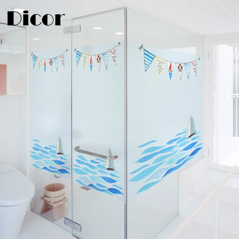 

Custom Made Static Cling Frosted Opaque Stained Glass Sticker Window Film Decorative Privacy Digital printing BLT48 Fresh Ocean