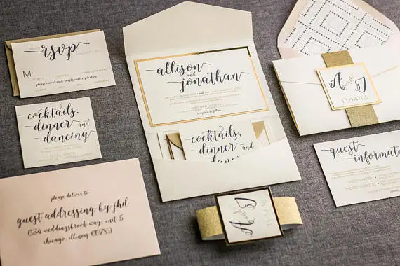  Elegant Pocketfold Wedding Invitation with envelope - 32848320812