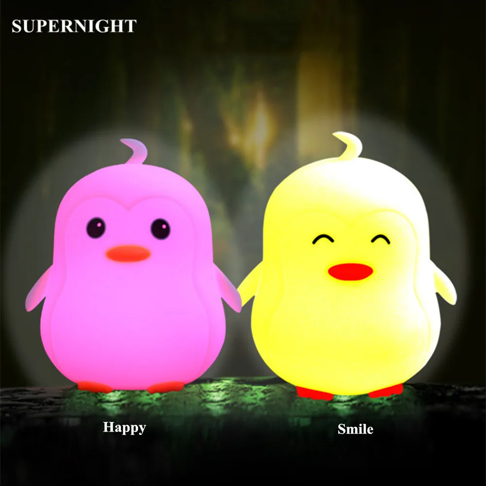SuperNight Cute Cartoon Penguin LED Night Light Battery Power Silicone Multi-Color Bedroom Bedside Table Lamp for Kids Baby Gift (3)