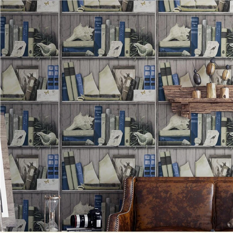 

Retro Old Bookshelf Wallpaper American Country Style Wallpaper Study Background Wallpaper Living Room Full Shop papel de parede
