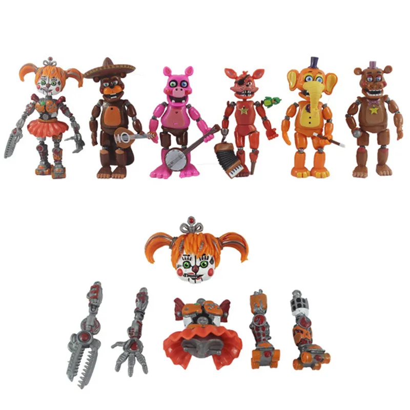 

6PCS /lot Five Nights At Freddys Bear Doll 13cm Light Blocking PVC FNAF Freddy Anime Vinyl Nendoroid action & toy figures Set