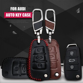 

Cow leather car key cover key case holder shell with keychain auto accessories for Audi Q3 A3 chery E3 E5 folding key