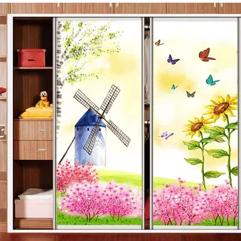 

Custom glass frosted insulation film stickers Cabinet sliding door hand-painted landscape window film