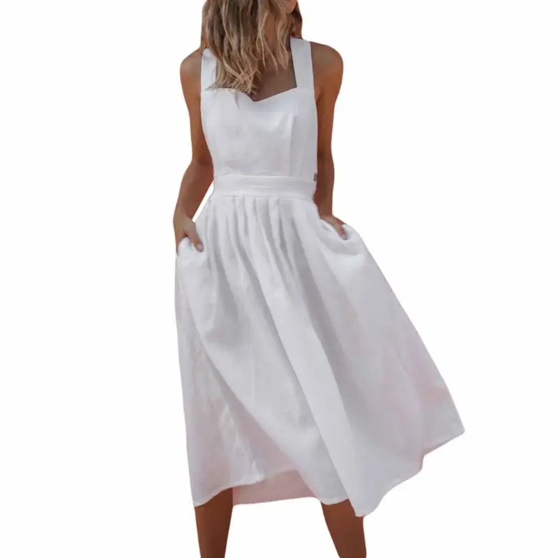 

Sundress Sexy Backless Criss Cross Pleated Midi Women Sleeveless Bow Tie Up Beach Party Casual Summer skirts