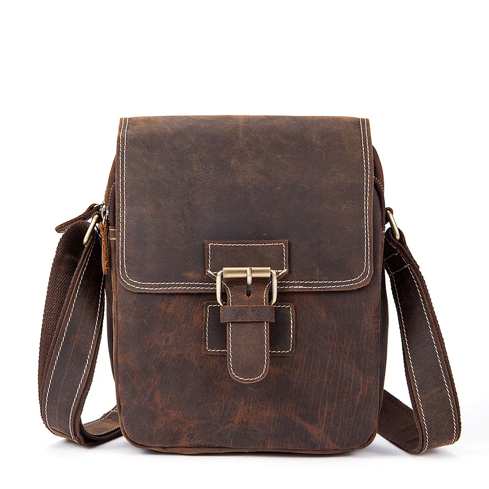 Us 86 21 26 Off High End Vintage Men S Messenger Bags Crazy Horse Genuine Leather Bag Small Zipper Shoulde Hasp Crossbody Bagsfor In