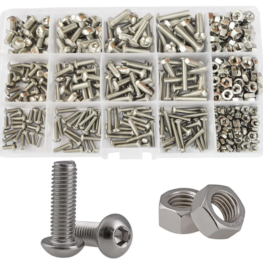 

Hex Button Head Machine Screw Thread Metric Mushroom Hexagon Socket Cap Bolt Nut 304 Stainless Steel Assortment Kit Set M3 M4 M5