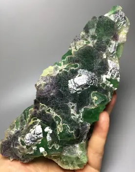 

735g Nature Cubic GREEN&PURPLE FLUORITE CRYSTAL CLUSTER Mineral Specimen graduation gifts