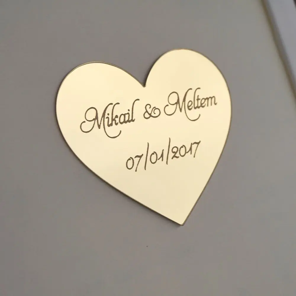

30pcs 6cm Hearts Promise of Groom and Bride Wedding Day Rings Decoration Acrylic Mirror Stickers Private Custom