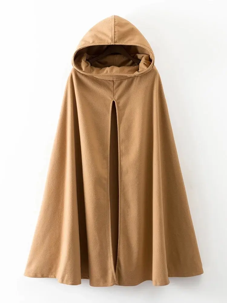 

2019 autumn and winter mom American style new arrival long woman coat criss-cross hooded open stitch cloak solid coat