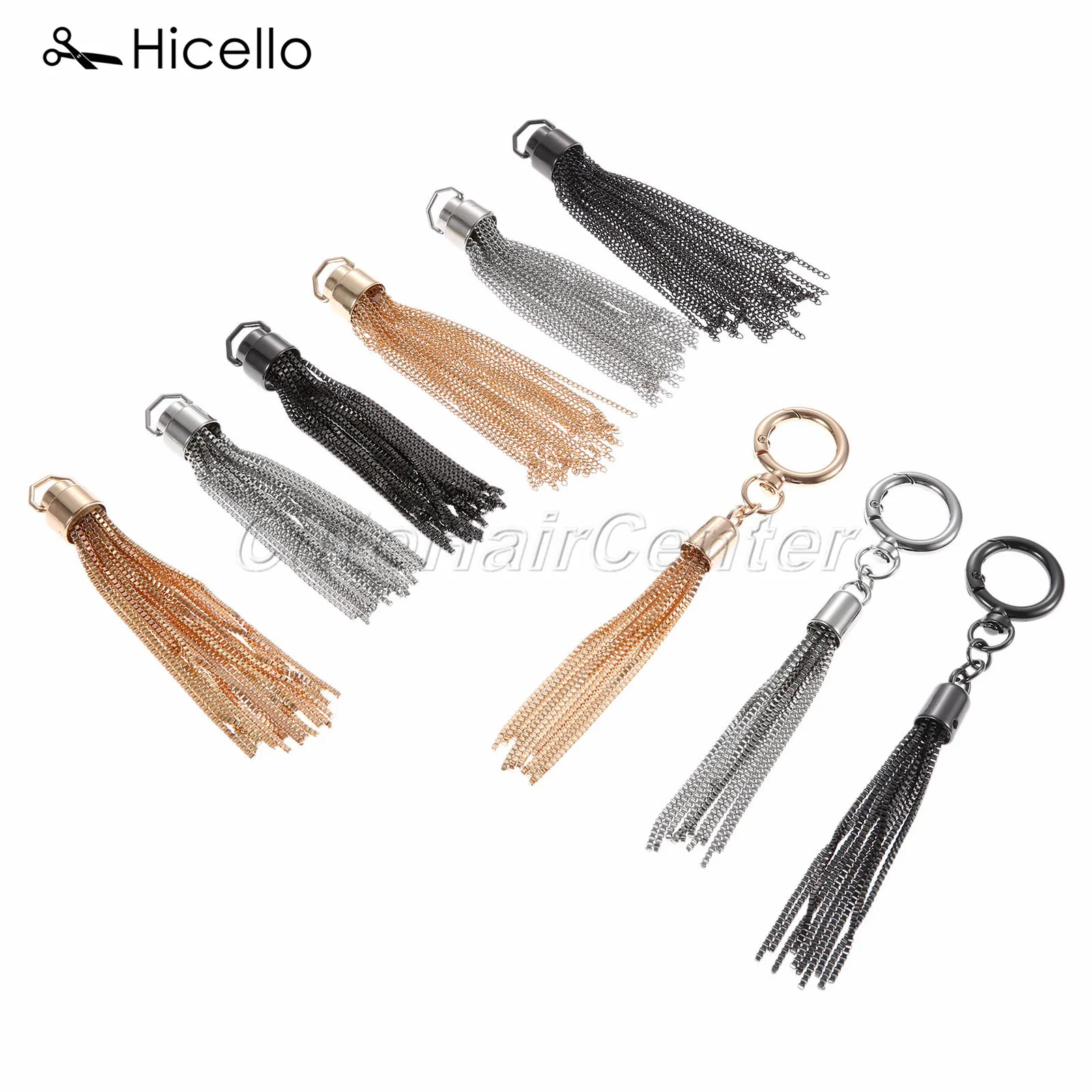 Metal Chain Tassel Pendant Bag Decoration Handbag Ornament Spring coil Purse Buckle 10cm 11cm 15cm Gold Silver Black Hicello