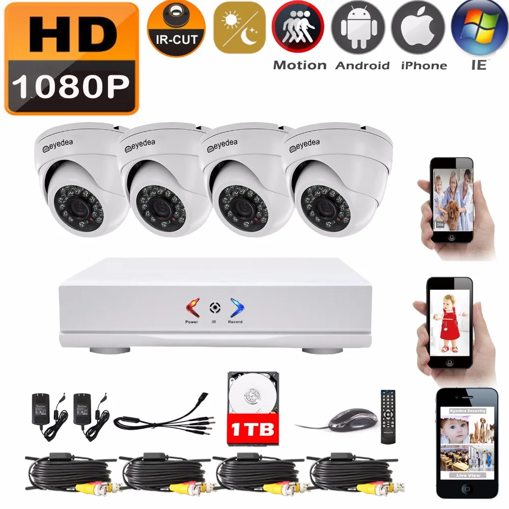 

Eyedea 4 CH HDMI DVR Recorder 1080P 2.0MP 5500TVL CMOS Dome Night Vision Outdoor Waterproof Home CCTV Security Camera System 1TB