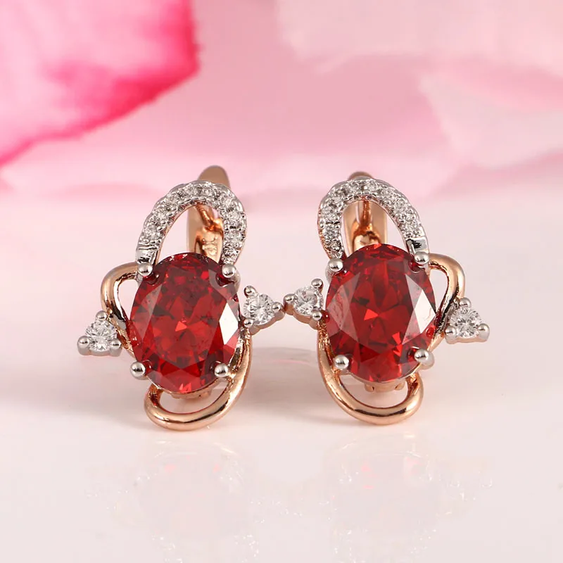 

Romantic 585 Rose Gold Flower Blue Green Drop Zircon Earrings Water Drop Natural Indian Jewelry Wedding Cute Earrings For Women