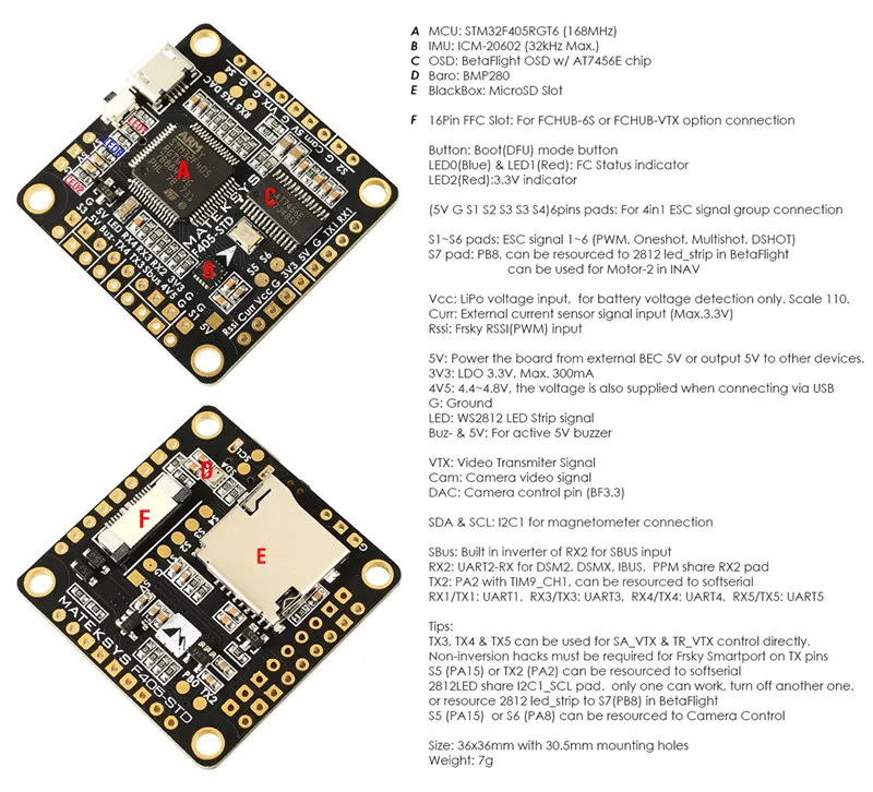 Matek F405-STD BetaFlight STM32F405 Контроллер полета встроенный Инвертер OSD для RC Multirotor FPV гоночный Дрон запасные части Accs