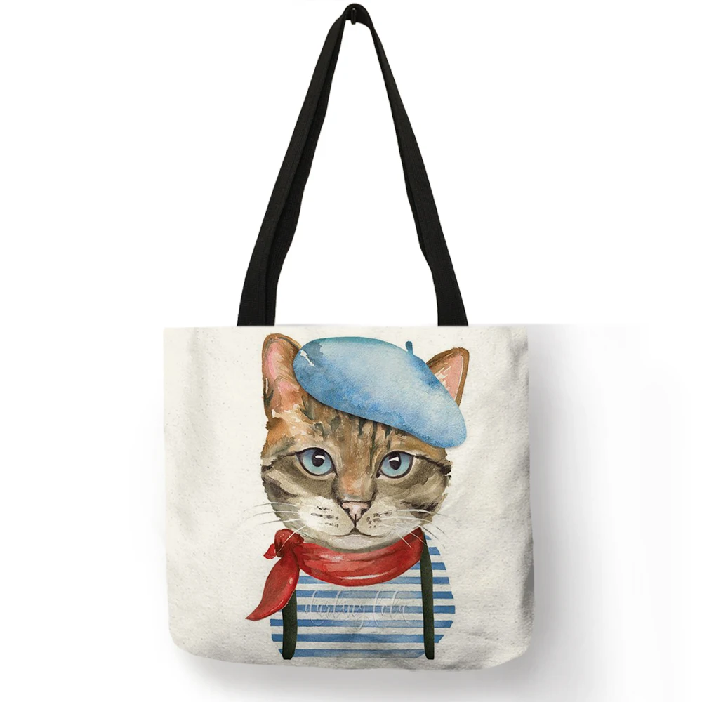 Милая многоразовая сумка для покупок с принтом кота, женские сумки, летняя сумка с короткими ручками, дорожные школьные сумки B06034