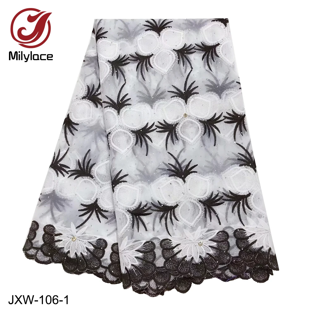 

African Lace Fabric 2019 Embroidered Nigerian Stones Laces Fabric High Quality French Net Tulle Lace Fabric for Dress JXW-106