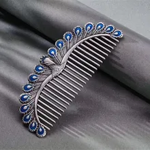 VOJEFEN 999 Sterling Silver Hair Comb for Women Creative Peacock Combs FORSEVEN White Flower Silver Leaf Rhinestone Women stylish rhinestone flower leaf bracelet for women