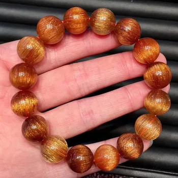 

Natural Copper Rutilated Quartz Crystal Stretch Round Beads 13mm Bracelets For Women Man Healing Wealthy Stone AAAAAAA