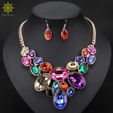 Fashion Women Wedding Necklaces Earrings Sets Gold Plated Collar Rhinestone Crystal Choker Necklaces & Pendants Jewelry Sets