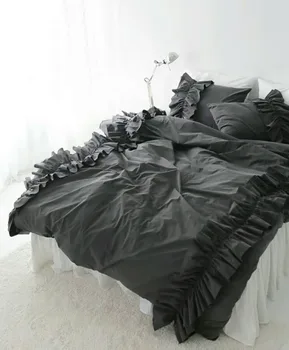 

Black Europe Style Brief Morden Bedding 4pcs sets Sets King Queen size Princess Cotton Duvetcover pillowcase Ruffle Bedding kit