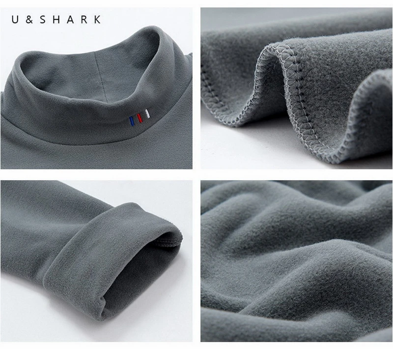 U & SHARK осень зима Мужская Флисовая водолазка однотонные повседневные мужские