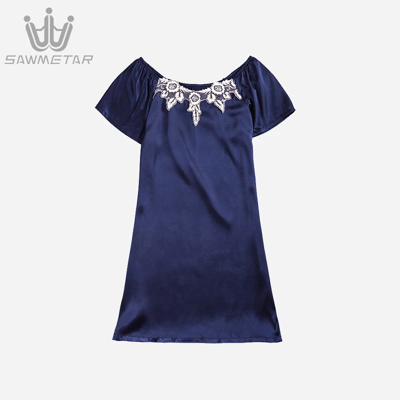 

Women Sexy Night Dress Silk Sleepwear Ladies Satin Nightgown Mini Cute Lace Sleepwear Sexy Short Sleeve Nightwear For Women