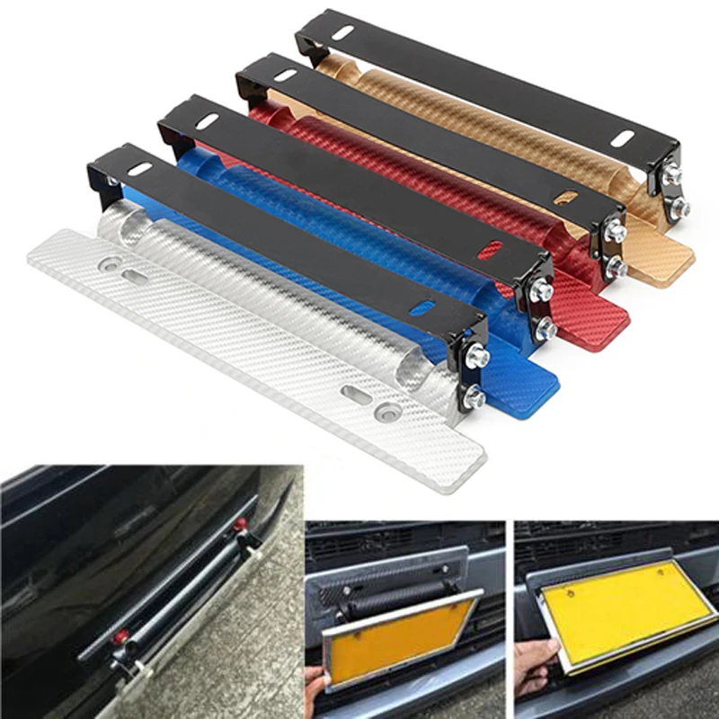 Newest Carbon Fiber Front Bumper Adjustable License Plate Frame Mount Bracket Holder