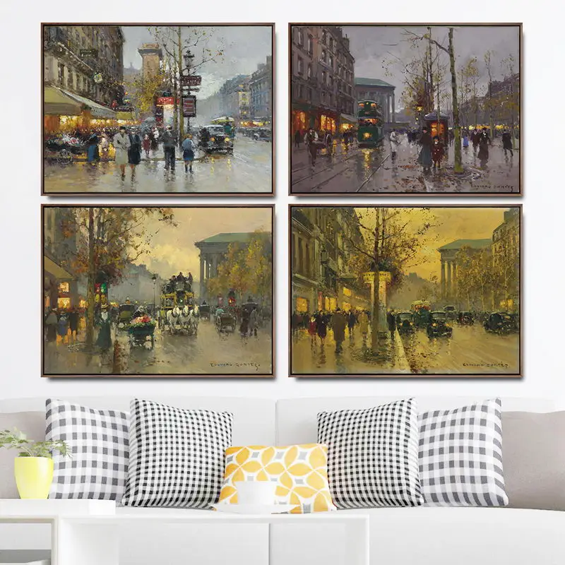 홈 데코레이션 아트 월 그림 거실 포스터 프린트 캔버스 회화, 프랑스 에두아르트 레온 코르테스 시티 거리 풍경