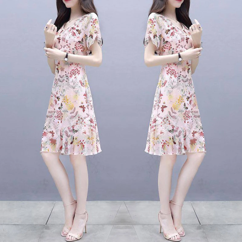 Yfashion модное элегантное женское платье, тонкое платье с коротким рукавом и цветочным рисунком, женские летние платья, офисные женские розовые платья