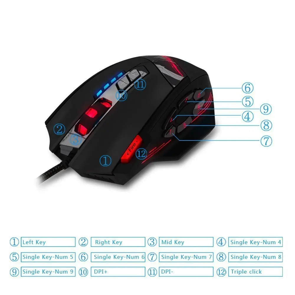 ZELOTES C12 Wired Gaming mouse 4000DPI 12 Buttons Mouse LED Optical Professional USB Gaming Mouse f
