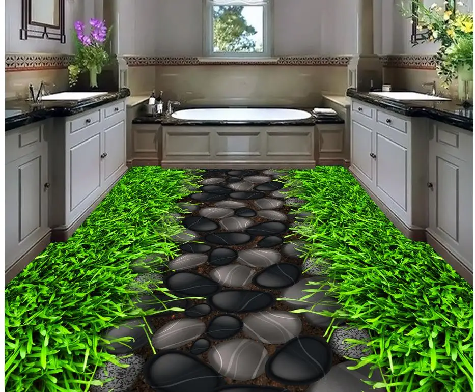 3d customized wallpaper Home Decoration pvc 3D path grass floor for bathroom waterproof | Обустройство дома