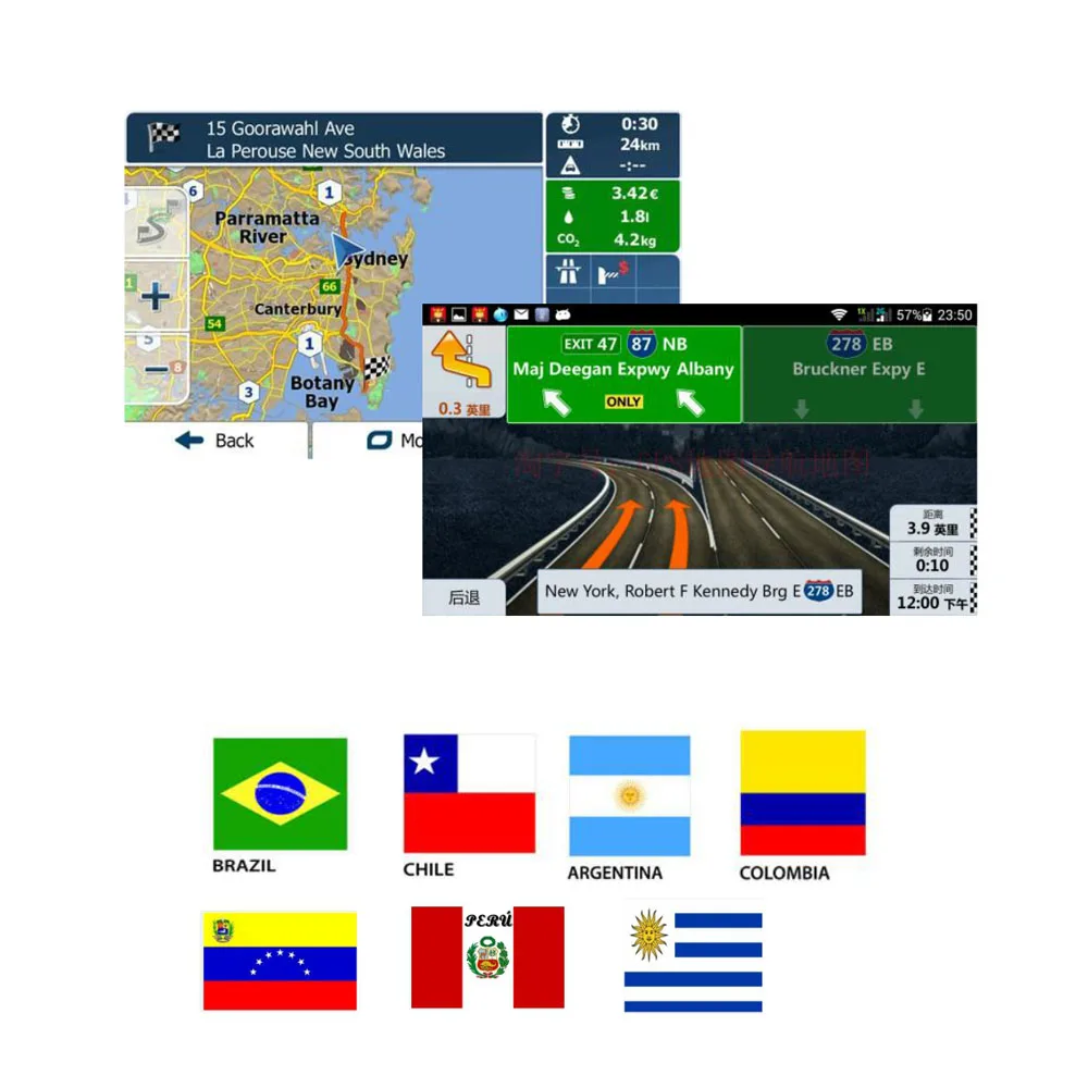 Android GPS MAP with 8G SD card for Brazil Argentina Chile Peru Colombia Uruguay Venezuel for