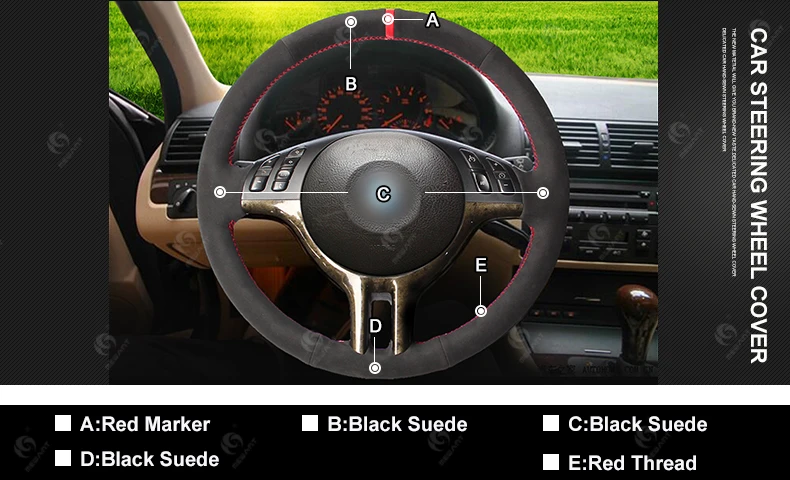 Mewant черная замша красный маркер рулевого колеса автомобиля крышки для BMW E39 E46 325i E53 X5 интерьерные аксессуары Запчасти