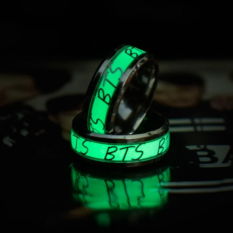 KPOP BTS Ring Night Luminous Finger Rings Bangtan Boys V Jung Kook Jimin RM Suga Jewelry Rings Accessories For Men Women