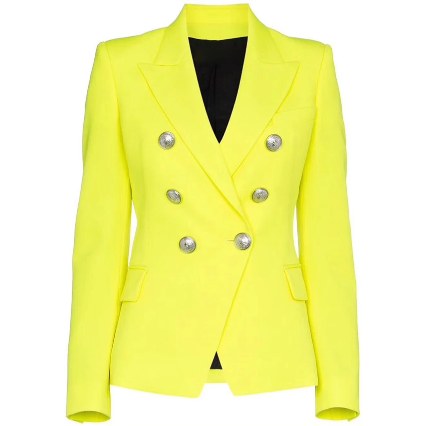 Blazer a double boutonnage jaune fluo pour femme veste de createur boutons de discussion haute qualite nouvelle mode 2024