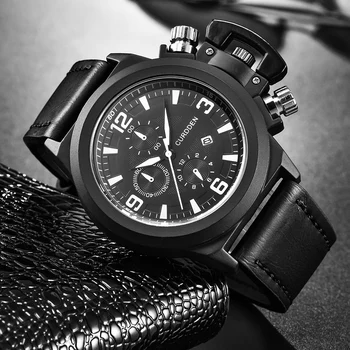 

Mens Watches CURDDEN Leather Army Date Quartz WristWatch Unique Big Face Business Designer Watches Relojes Lujo Marcas Men Black