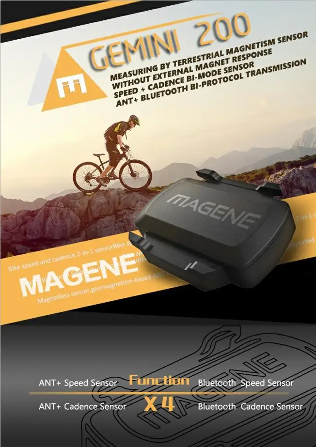 MAGENE gemini 210 датчик скорости cadence ant+ Bluetooth для Strava garmin bryton, велосипедный компьютер, измеритель мощности