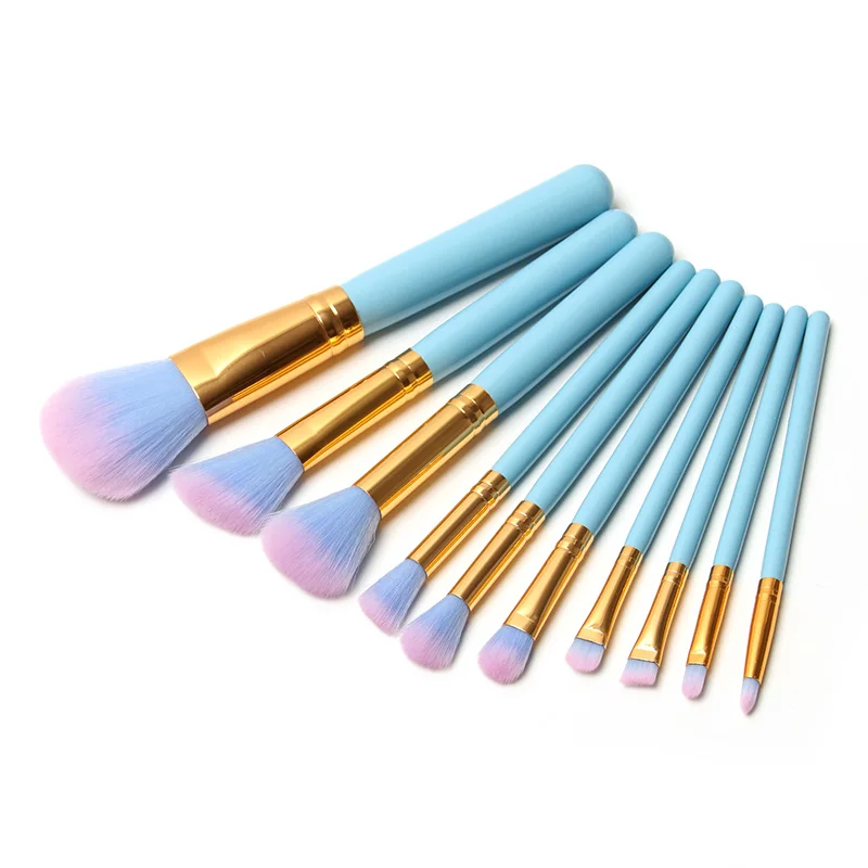 

Fashion 10pcs Unicorn Makeup Brushes Set Blue Wooden Handle Brush Powder Eyeliner Blending Cosmetic Beauty Tool Kit pinceaux