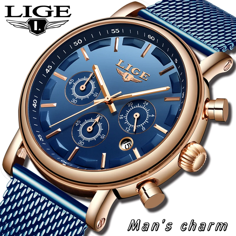 

LIGE New Watch Men Top Brand Luxury Business Casual Quartz Clock Military Sport Waterproof Mens WristWatch erkek kol saati+Box