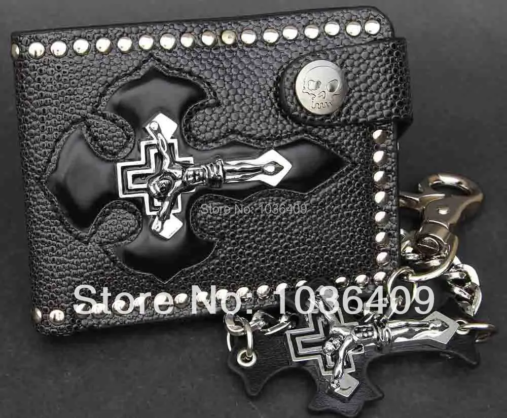 

Men's Jesus Cross Leather Black Wallet Biker Rock Punk Purse With a Key Chain