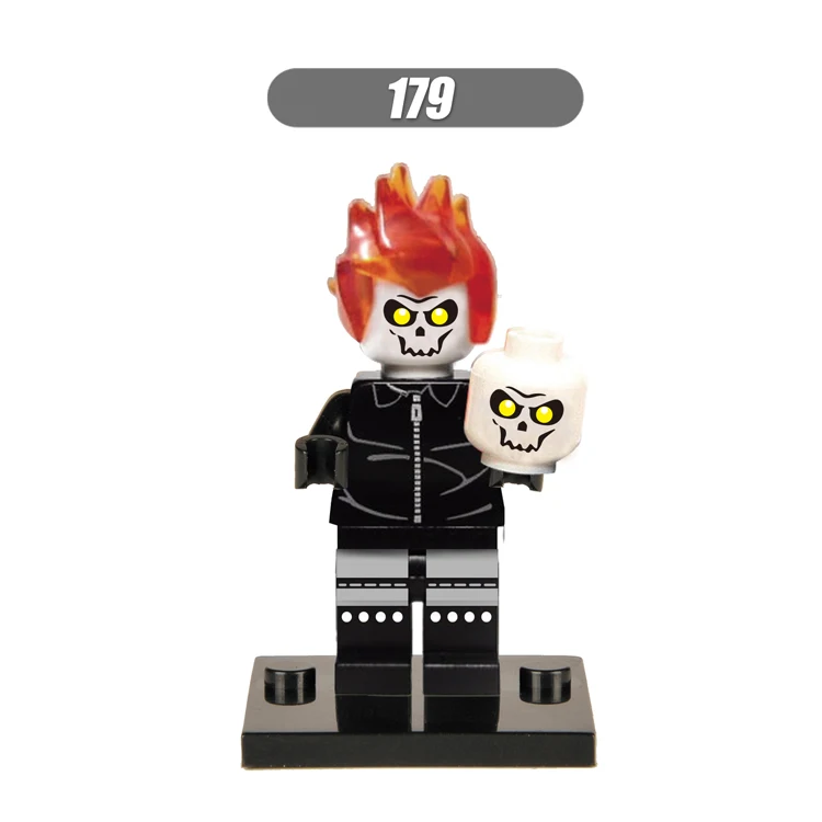 

1PC Ghost Rider Johnny Blaze Chain Skull diy figures Marvel Super Heroes Building Blocks Sets Bricks Toys For Kids