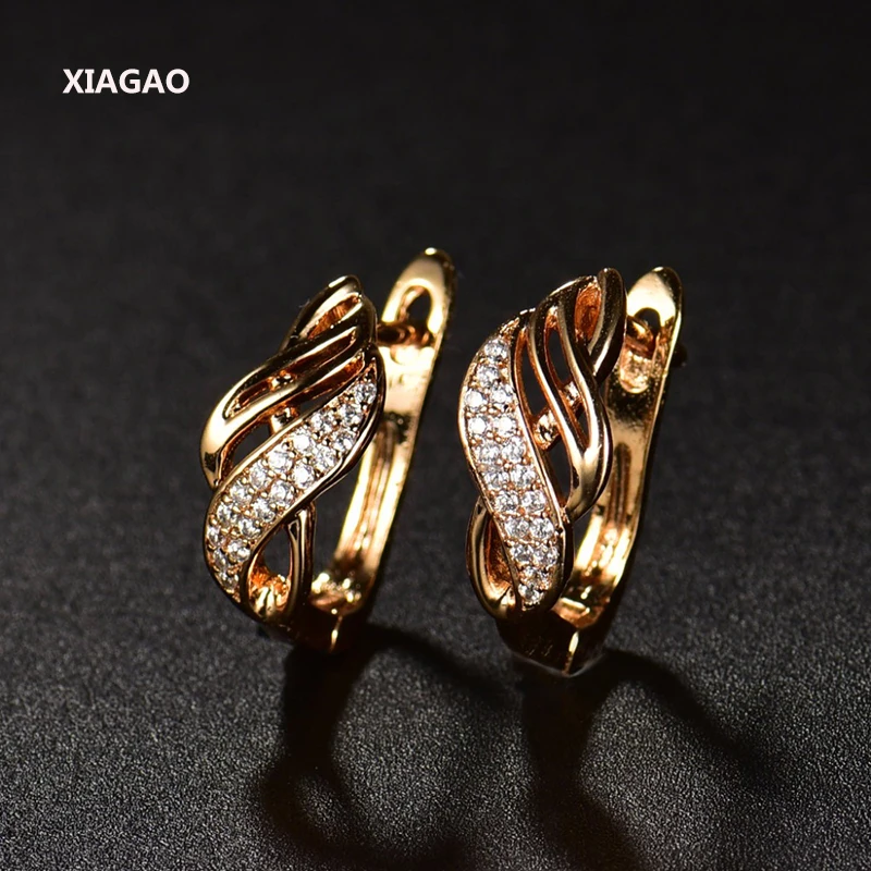 

XIAGAO New Design Gold-color Charm Austrian Crystal Hoop Earrings Shiny Rhinestone Delicate Earring Jewelry Infinity Hot Sale