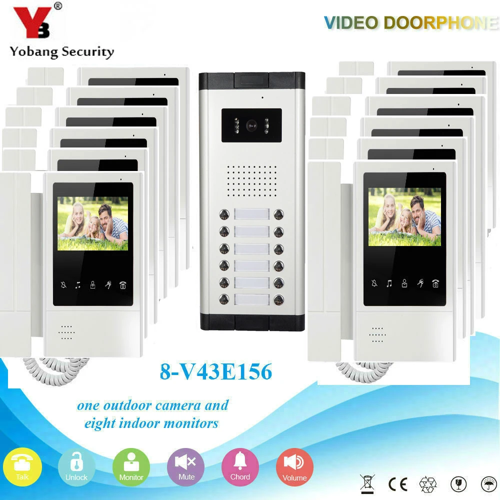 

Yobang Security Visual Home Video Intercom 4.3 Inch Video Doorbell Door Phone Unlock Intercom Speakephone System 12 Apartment