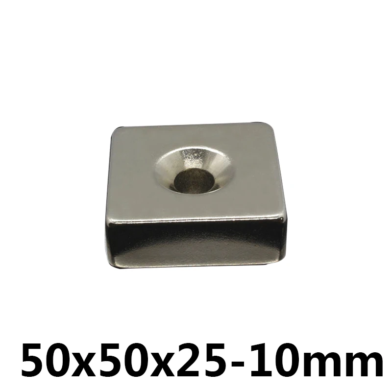 

1 pcs 50 x 50 x 25 mm Hole: 10mm N35 Super Strong Powerful Block Small Rare Earth Neodymium Disc Magnets