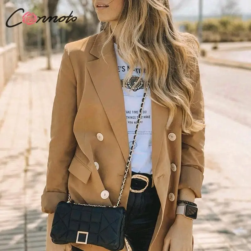 Conmoto Модный двубортный блейзер повседневный для офиса женская уличная одежда с