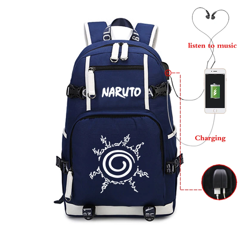 Наруто рюкзак Светящийся рюкзак для девочек usb зарядка школьные сумки холщовый синий рюкзак для мальчиков путешествия ноутбук рюкзак повседневный рюкзак - Цвет: backbags
