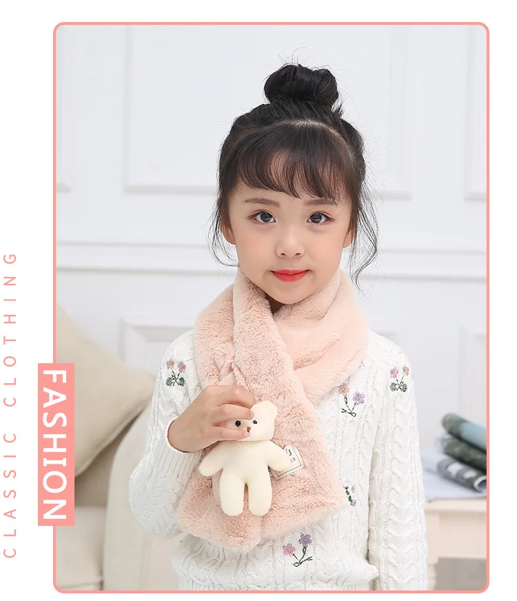  Rabbit Hair Scarf Cute Bear Doll Cross Scarf New Fashion 2018 Autumn And Winter Outdoor Wild Warm Solid Color Scarf GCG66 (13)