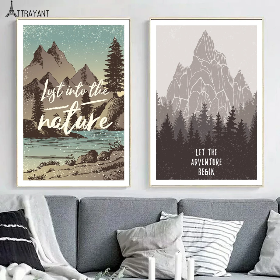 

Mountain Pine Tree Forest Retro Nature Wall Art Canvas Painting Nordic Posters And Prints Wall Pictures For Living Room Decor